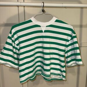 Green and White Striped Kids Shirt